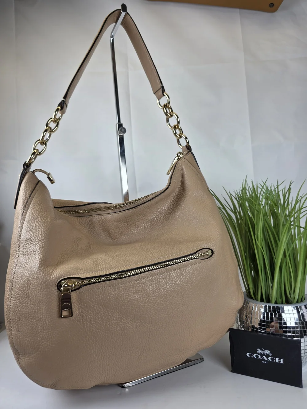 Coach Elle Hobo Light Brown Nude Pebbled Leather Shoulder Bag